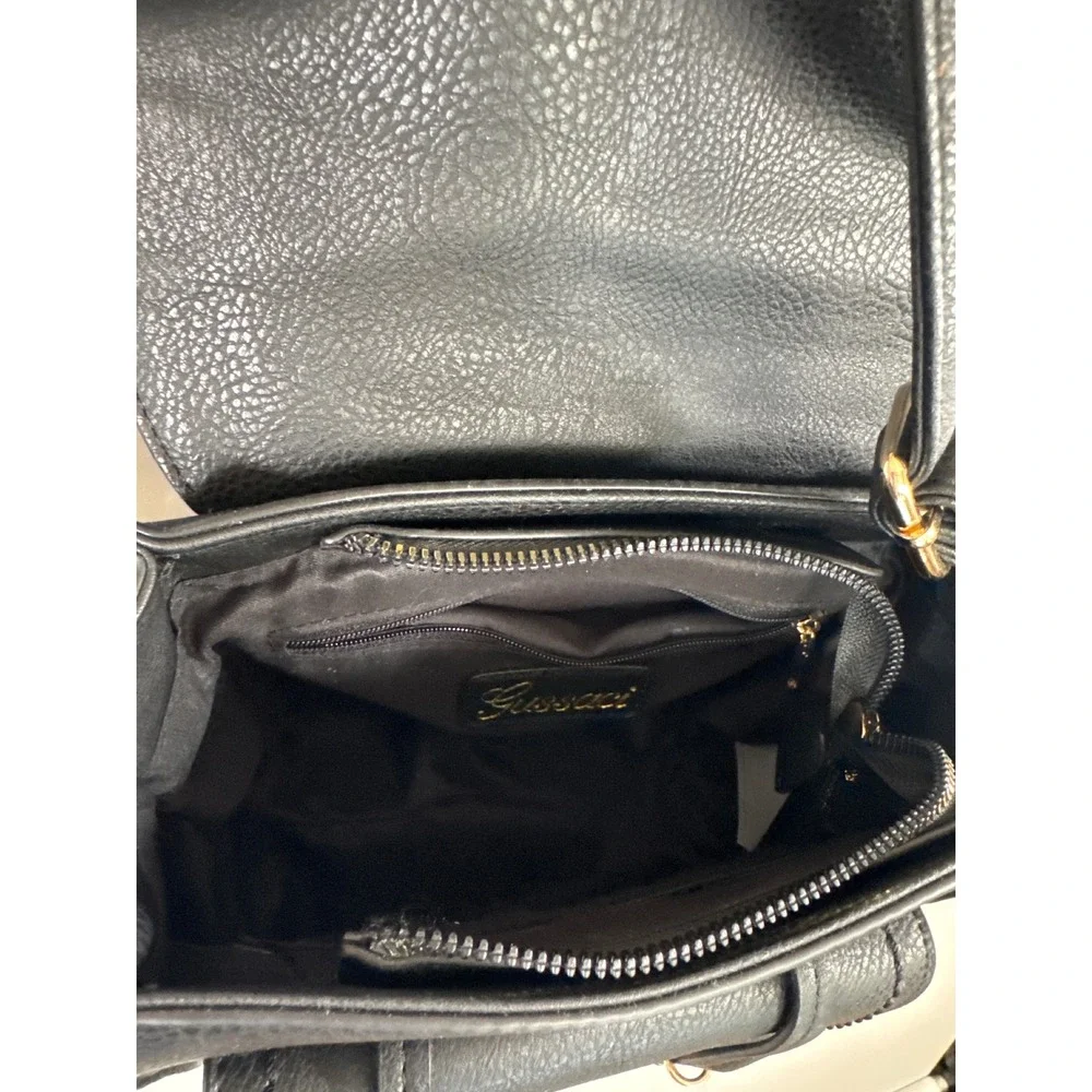 Gussaci Black Vegan Leather Satchel Crossbody Bag Gold Hardware NEW Preppy